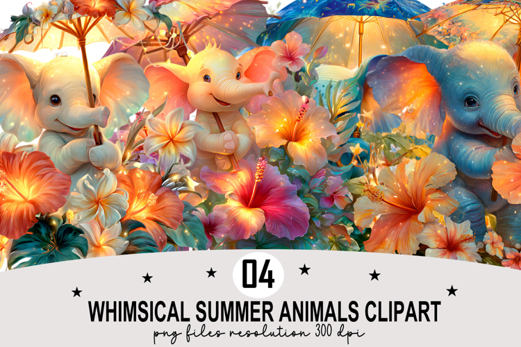Whimsical Summer Animals Clipart Watercolor PNG example image 1