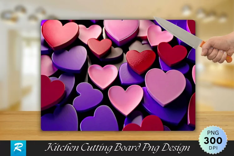 3D Heart Cutting Board Sublimation Design