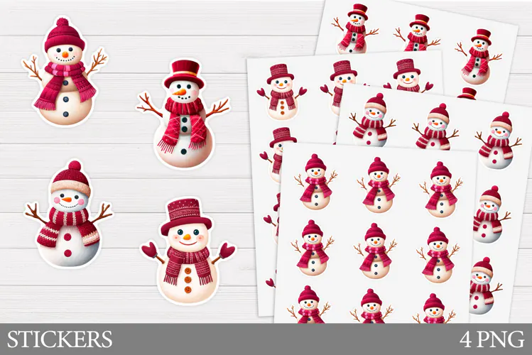 Cute Snowman Sticker Design. Christmas Sticker Printable