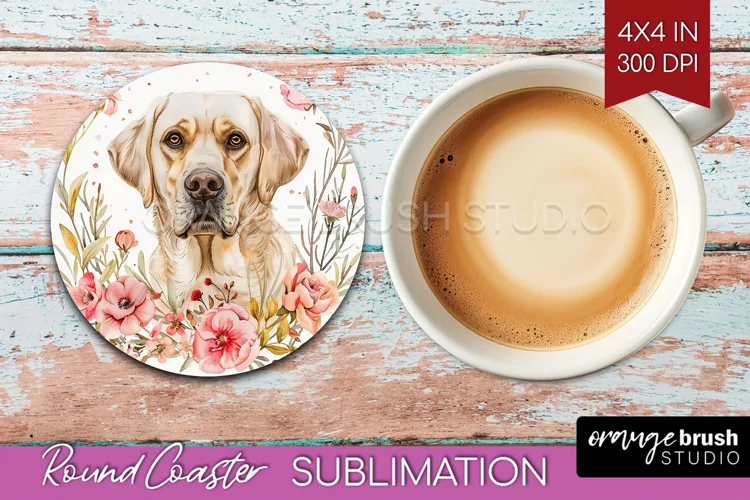 Floral Dog Round Coaster - Flowers Coaster PNG Sublimation