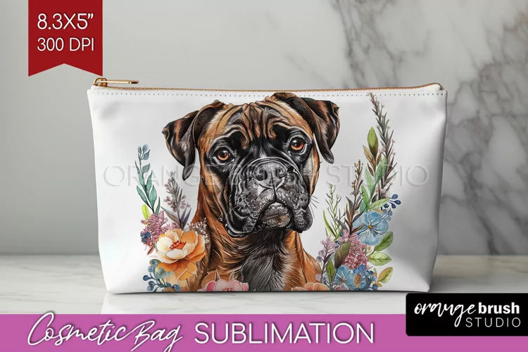 Floral Dog Cosmetic Bag - Flowers Makeup Bag PNG Sublimation