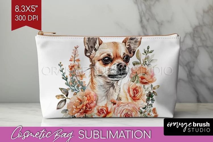 Floral Dog Cosmetic Bag - Flowers Makeup Bag PNG Sublimation