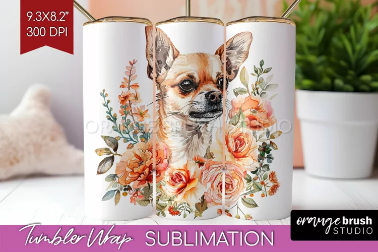 Floral Dog Tumbler Wrap - Flowers Tumbler PNG Sublimation