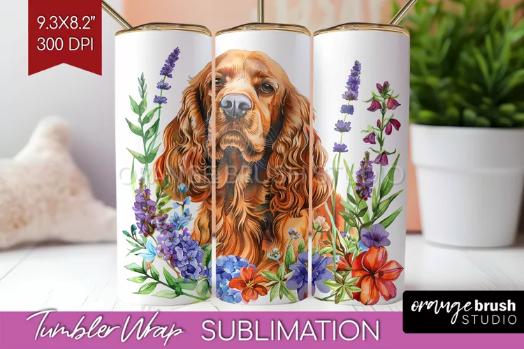 Floral Dog Tumbler Wrap - Flowers Tumbler PNG Sublimation