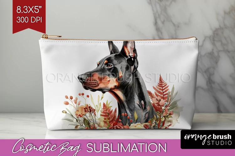Floral Dog Cosmetic Bag - Flowers Makeup Bag PNG Sublimation
