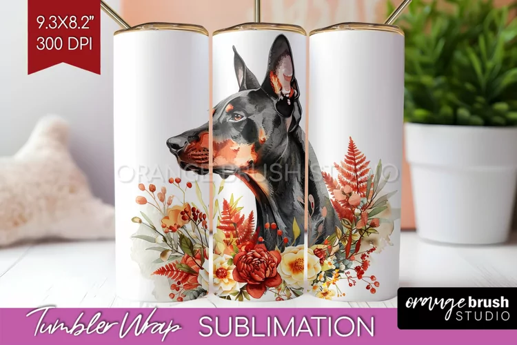 Floral Dog Tumbler Wrap - Flowers Tumbler PNG Sublimation