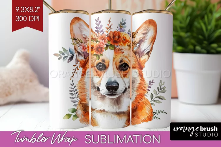 Floral Dog Tumbler Wrap - Flowers Tumbler PNG Sublimation