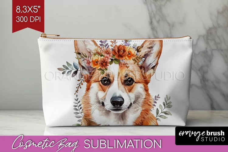 Floral Dog Cosmetic Bag - Flowers Makeup Bag PNG Sublimation