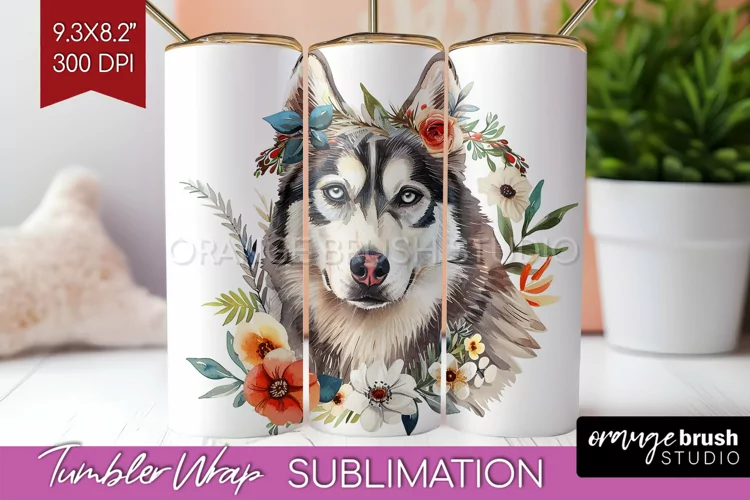 Floral Dog Tumbler Wrap - Flowers Tumbler PNG Sublimation