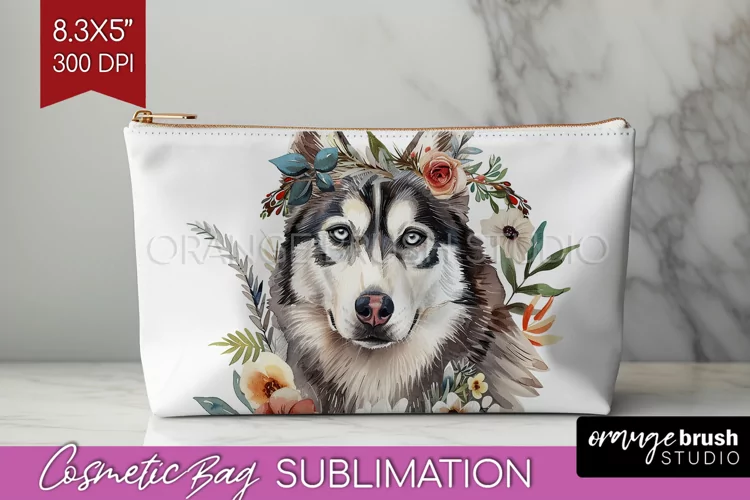 Floral Dog Cosmetic Bag - Flowers Makeup Bag PNG Sublimation