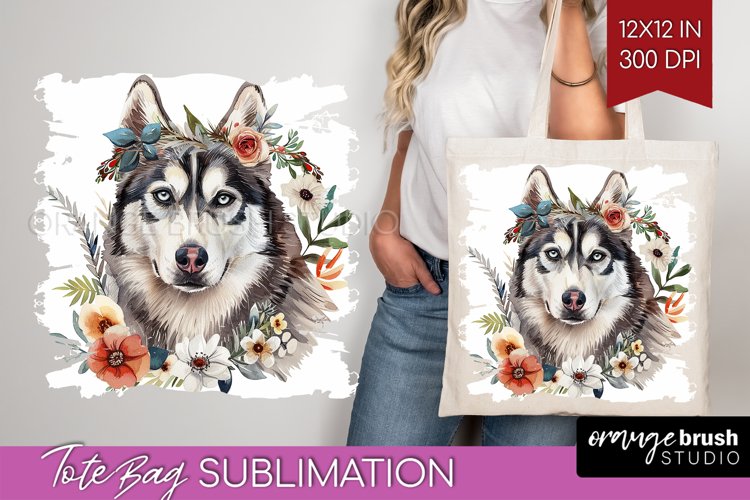 Floral Dog Tote Bag - Flowers Tote Bag PNG Sublimation
