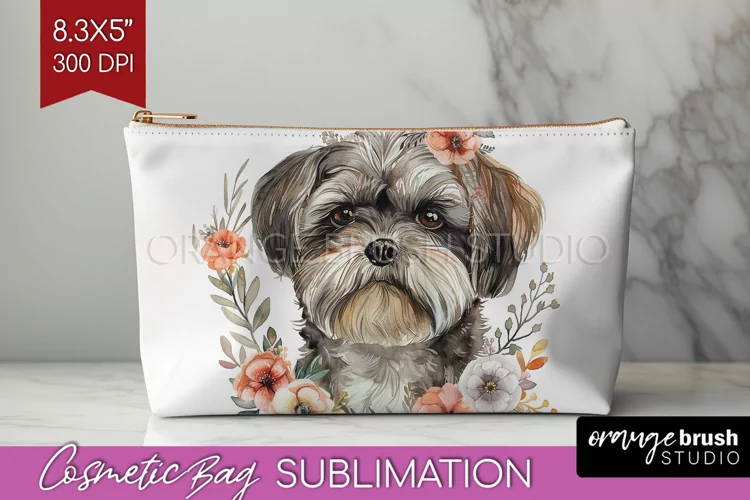 Floral Dog Cosmetic Bag - Flowers Makeup Bag PNG Sublimation