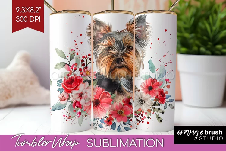 Floral Dog Tumbler Wrap - Flowers Tumbler PNG Sublimation