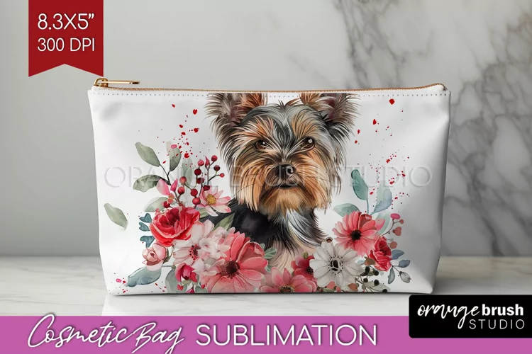 Floral Dog Cosmetic Bag - Flowers Makeup Bag PNG Sublimation