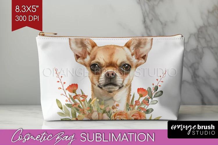 Floral Dog Cosmetic Bag - Flowers Makeup Bag PNG Sublimation