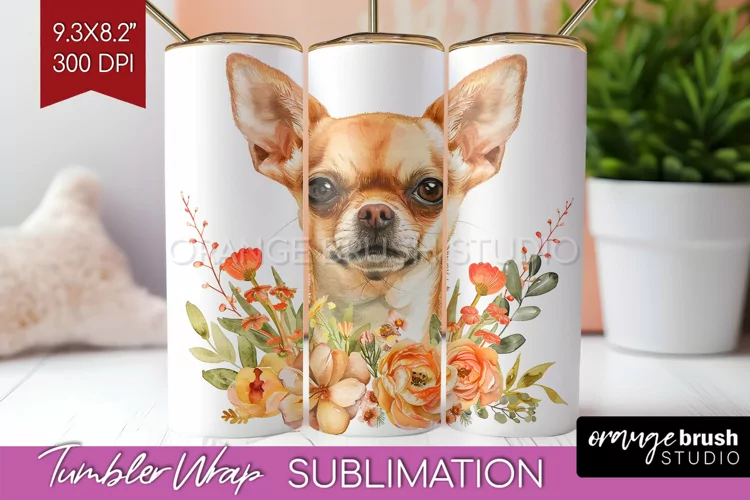 Floral Dog Tumbler Wrap - Flowers Tumbler PNG Sublimation