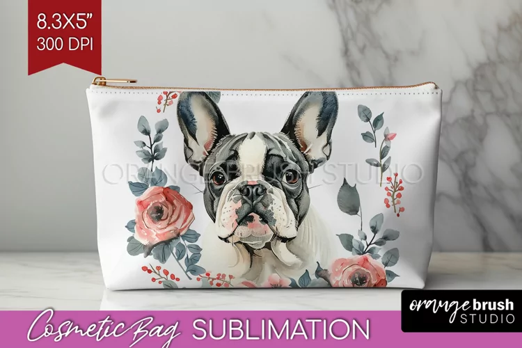 Floral Dog Cosmetic Bag - Flowers Makeup Bag PNG Sublimation