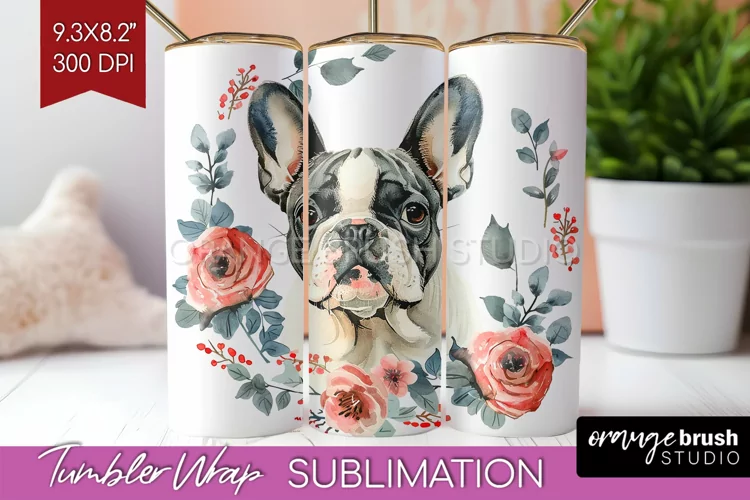 Floral Dog Tumbler Wrap - Flowers Tumbler PNG Sublimation