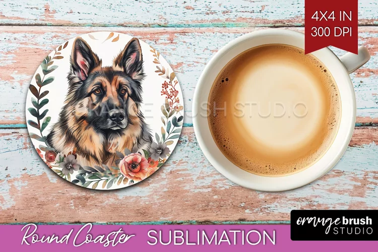 Floral Dog Round Coaster - Flowers Coaster PNG Sublimation