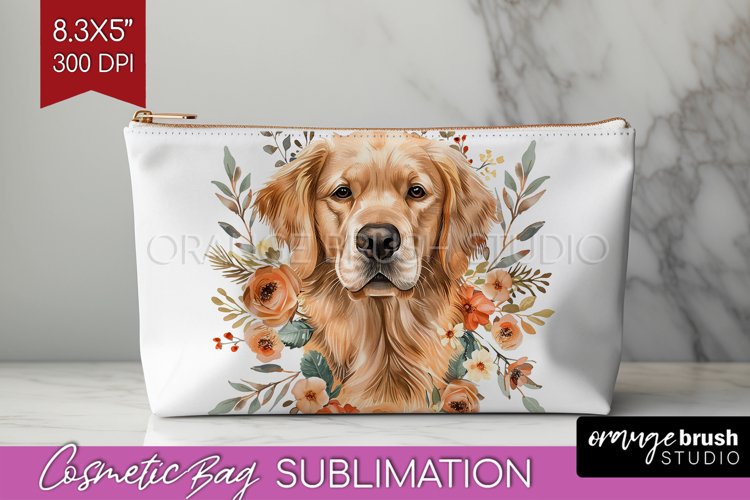 Floral Dog Cosmetic Bag - Flowers Makeup Bag PNG Sublimation example image 1