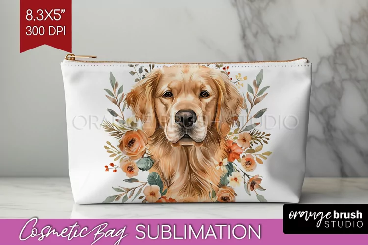 Floral Dog Cosmetic Bag - Flowers Makeup Bag PNG Sublimation