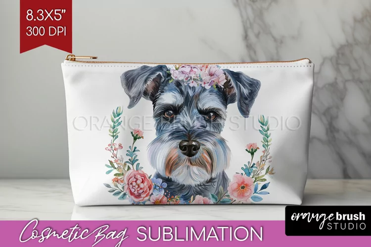 Floral Dog Cosmetic Bag - Flowers Makeup Bag PNG Sublimation
