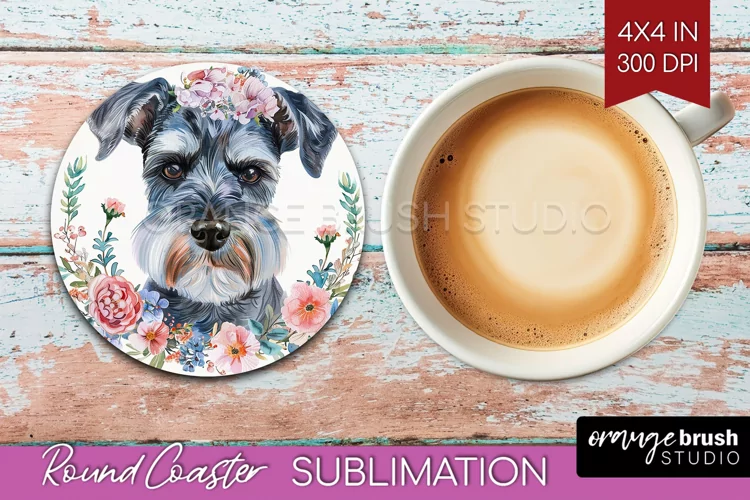 Floral Dog Round Coaster - Flowers Coaster PNG Sublimation