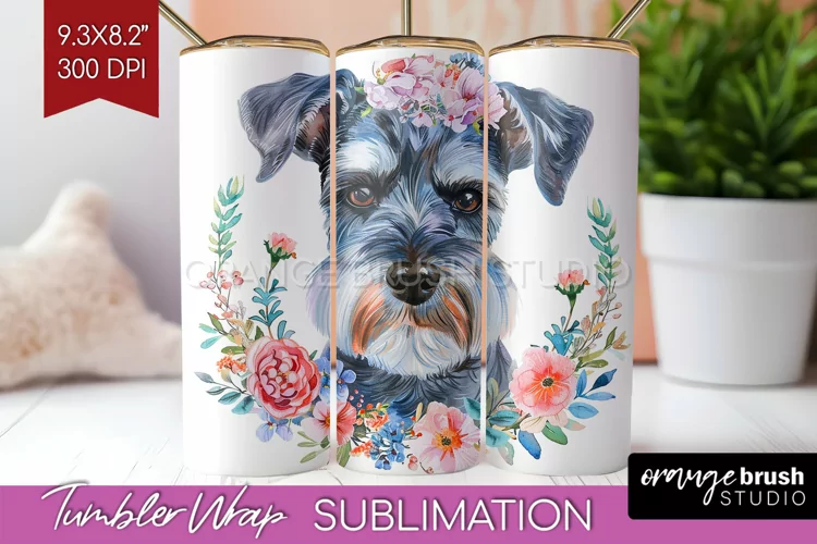 Floral Dog Tumbler Wrap - Flowers Tumbler PNG Sublimation