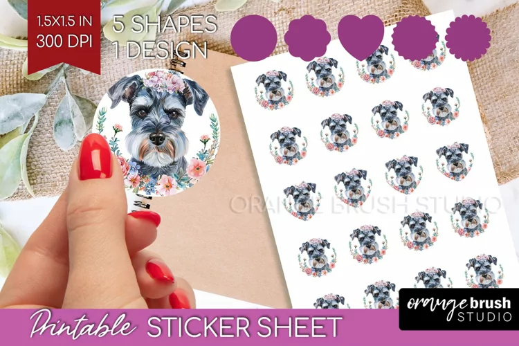 Floral Dog Round Sticker - Flowers Printable Sticker Sheet