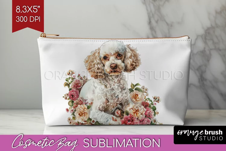 Floral Dog Cosmetic Bag - Flowers Makeup Bag PNG Sublimation
