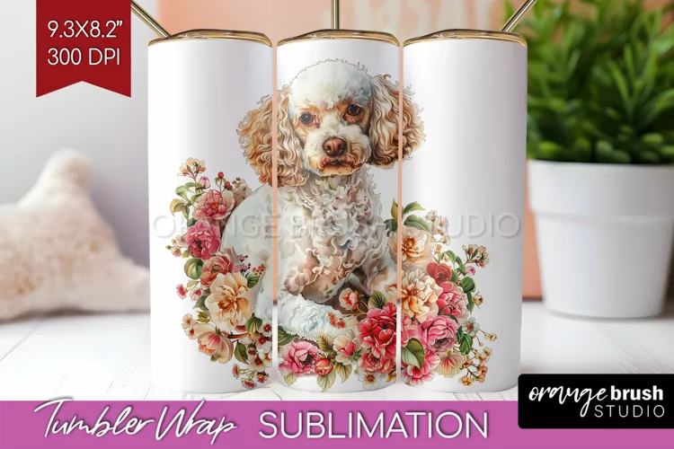 Floral Dog Tumbler Wrap - Flowers Tumbler PNG Sublimation