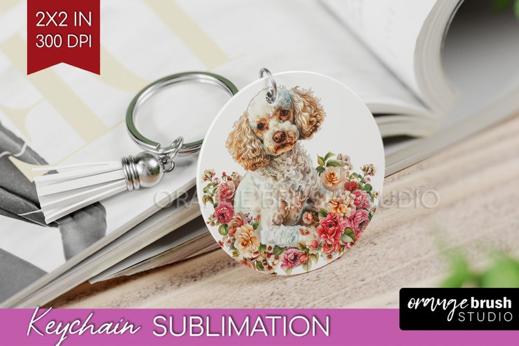 Floral Dog Keychain PNG - Flowers Keychain Sublimation