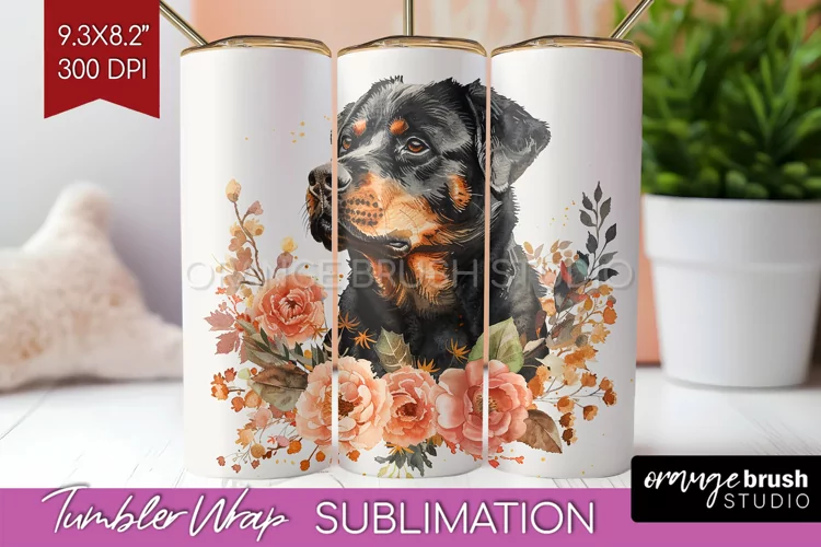 Floral Dog Tumbler Wrap - Flowers Tumbler PNG Sublimation