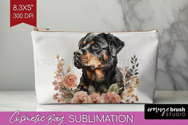 Floral Dog Cosmetic Bag - Flowers Makeup Bag PNG Sublimation