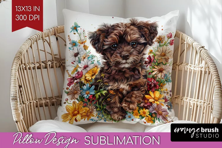 Floral Dog Pillow Sublimation - Flowers Pillow Cover PNG