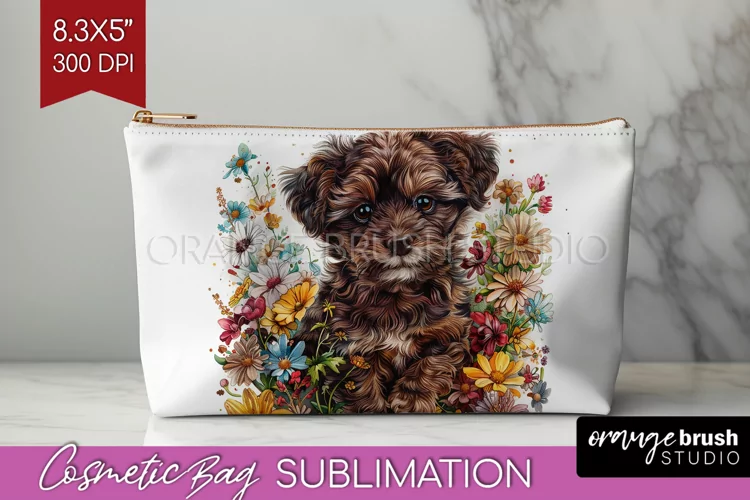 Floral Dog Cosmetic Bag - Flowers Makeup Bag PNG Sublimation