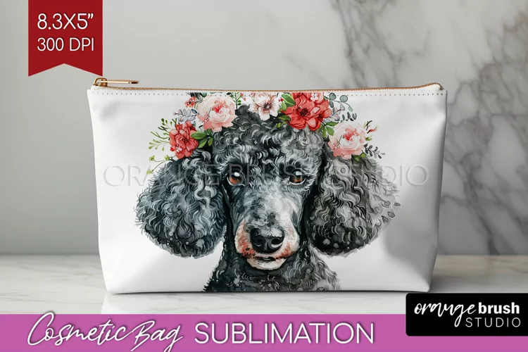 Floral Dog Cosmetic Bag - Flowers Makeup Bag PNG Sublimation