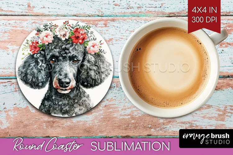 Floral Dog Round Coaster - Flowers Coaster PNG Sublimation