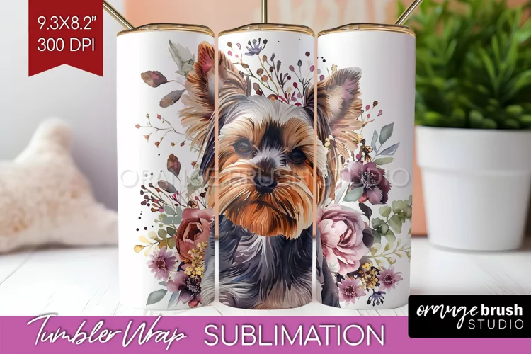 Floral Dog Tumbler Wrap - Flowers Tumbler PNG Sublimation