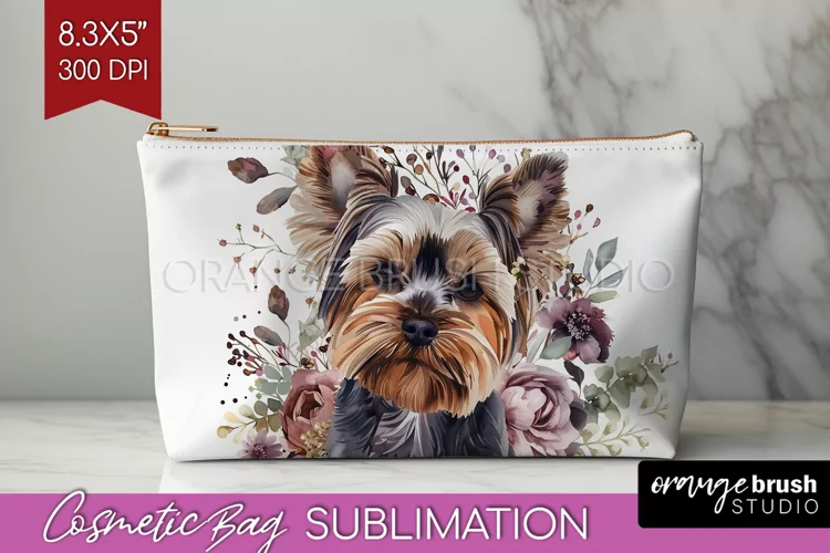 Floral Dog Cosmetic Bag - Flowers Makeup Bag PNG Sublimation