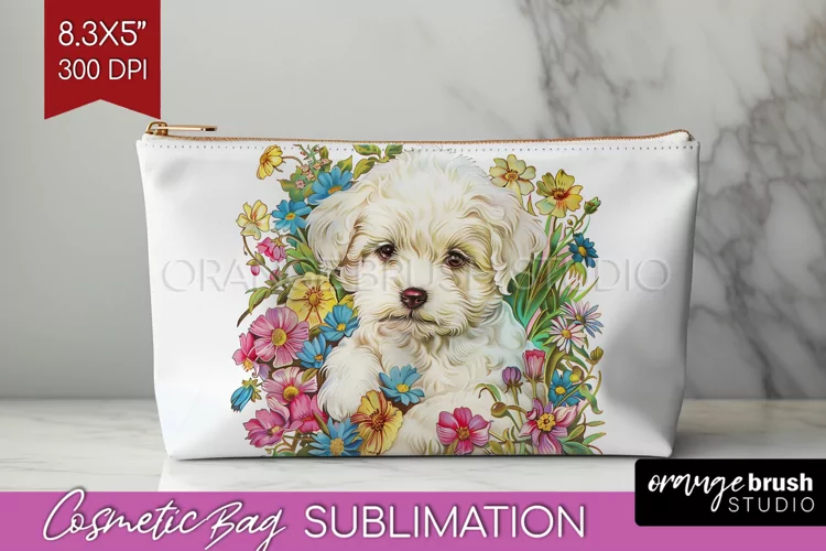 Floral Dog Cosmetic Bag - Flowers Makeup Bag PNG Sublimation