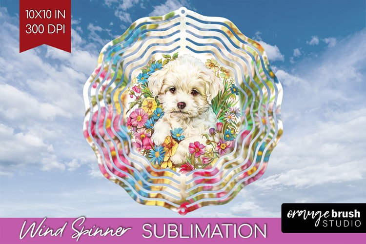 Floral Dog Wind Spinner Sublimation PNG - Flowers Round