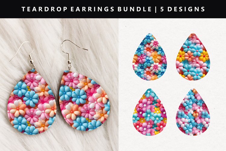 Flower Teardrop Earring Sublimation PNG Design