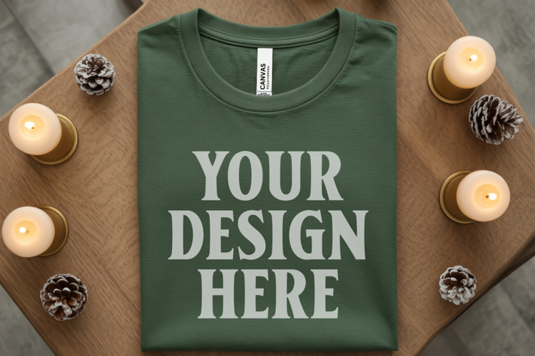 Christmas Bella Canvas 3001 Forest Green Folded Tshirt Mocku