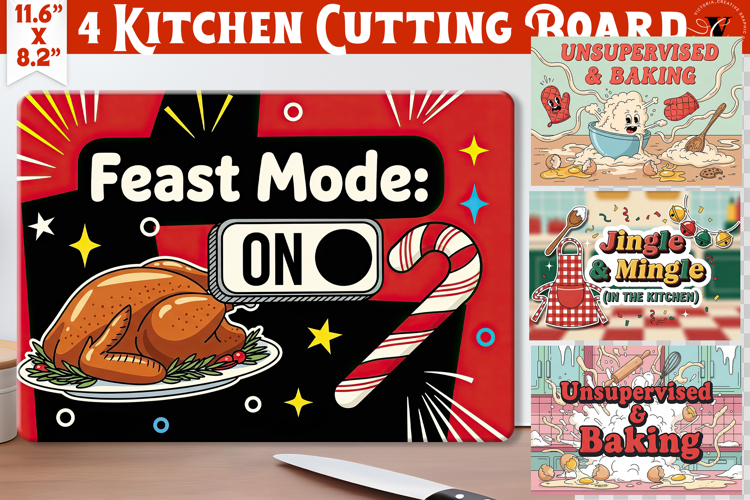 Kitchen Cutting Board | Funny retro Christmas Cutting Board