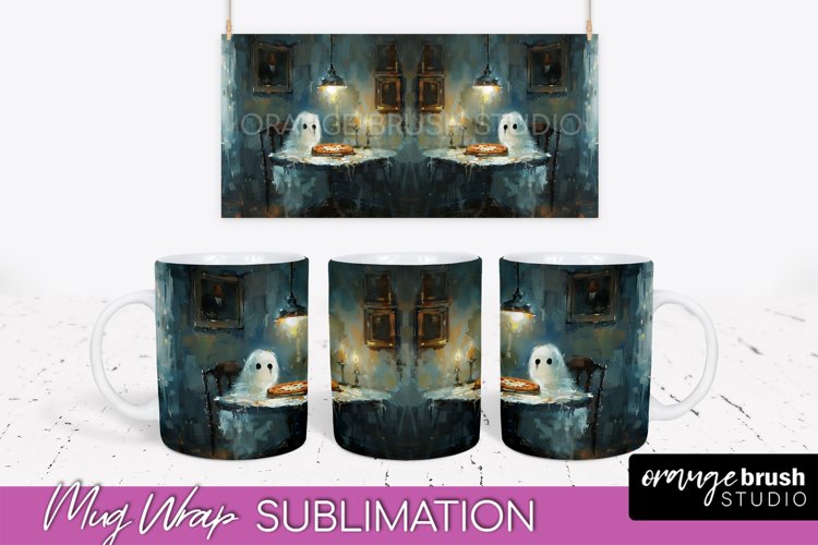 Ghost Mug Wrap - Vintage Halloween Mug Sublimation Design