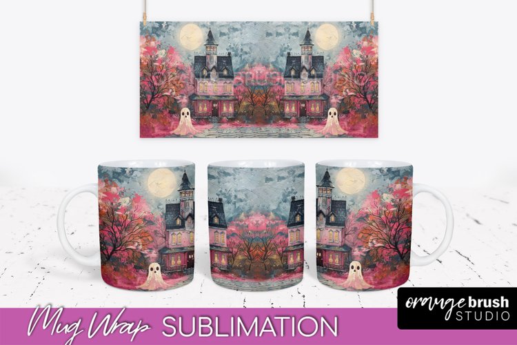 Ghost Mug Wrap - Vintage Halloween Mug Sublimation Design example image 1