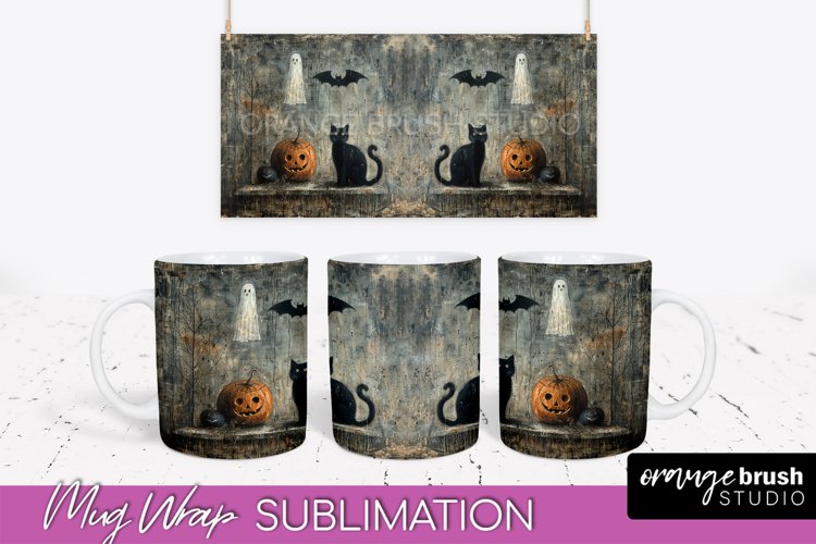 Ghost Mug Wrap - Vintage Halloween Mug Sublimation Design