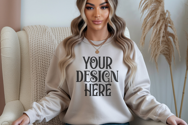 Gildan 18000 Beige Sweatshirt mockup