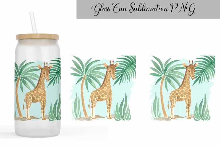 Giraffe Glass Can Wrap | Animal Sublimation Design